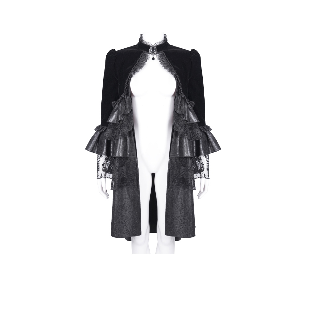 Devil Fashion - Reflective Lace Mesh Stand Collar Veste - Noir